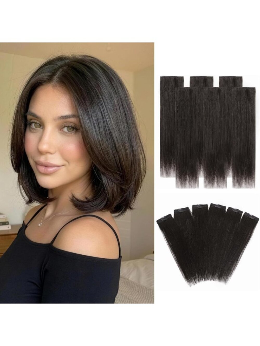 6PCS Clip-In Real Human Hair Extensions 10'' | Seamless Mini Hairpieces for